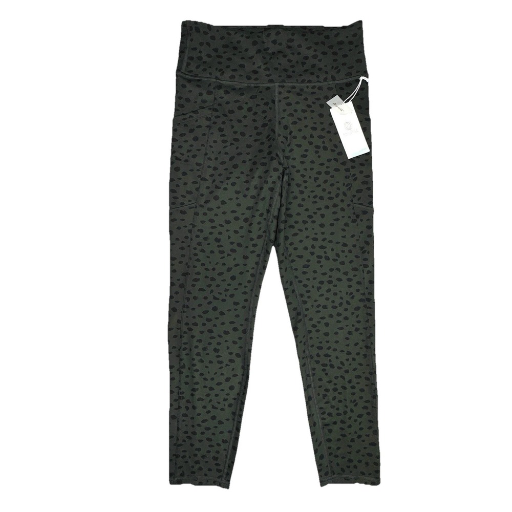 Balance Collection Leggings Large Olive‎ Green Animal Spots Pockets Dry-Wik NWT